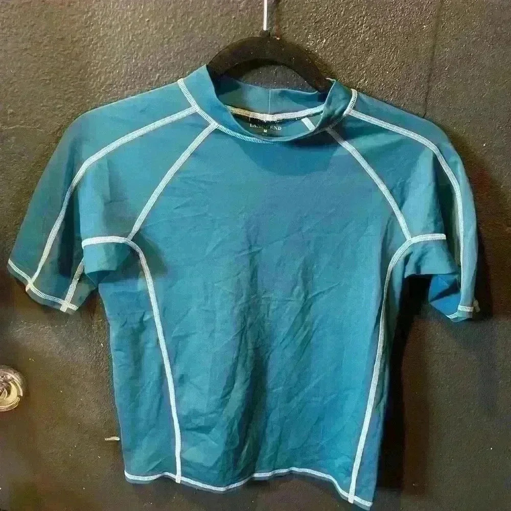 Boys Lands End Short Sleeve Swim Shirt Blue Medium